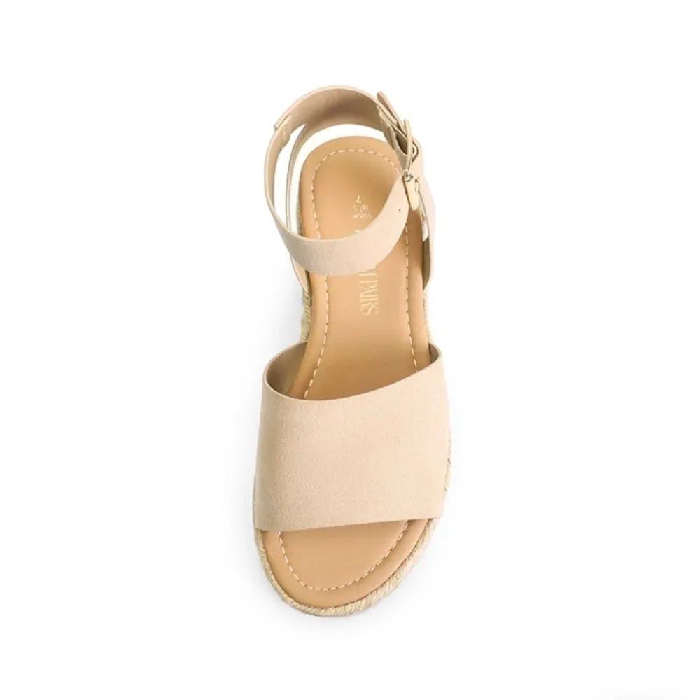 Dream Pairs Nude Suede Ankle Strap Platform Espadrille Sandals Size 7 EUC